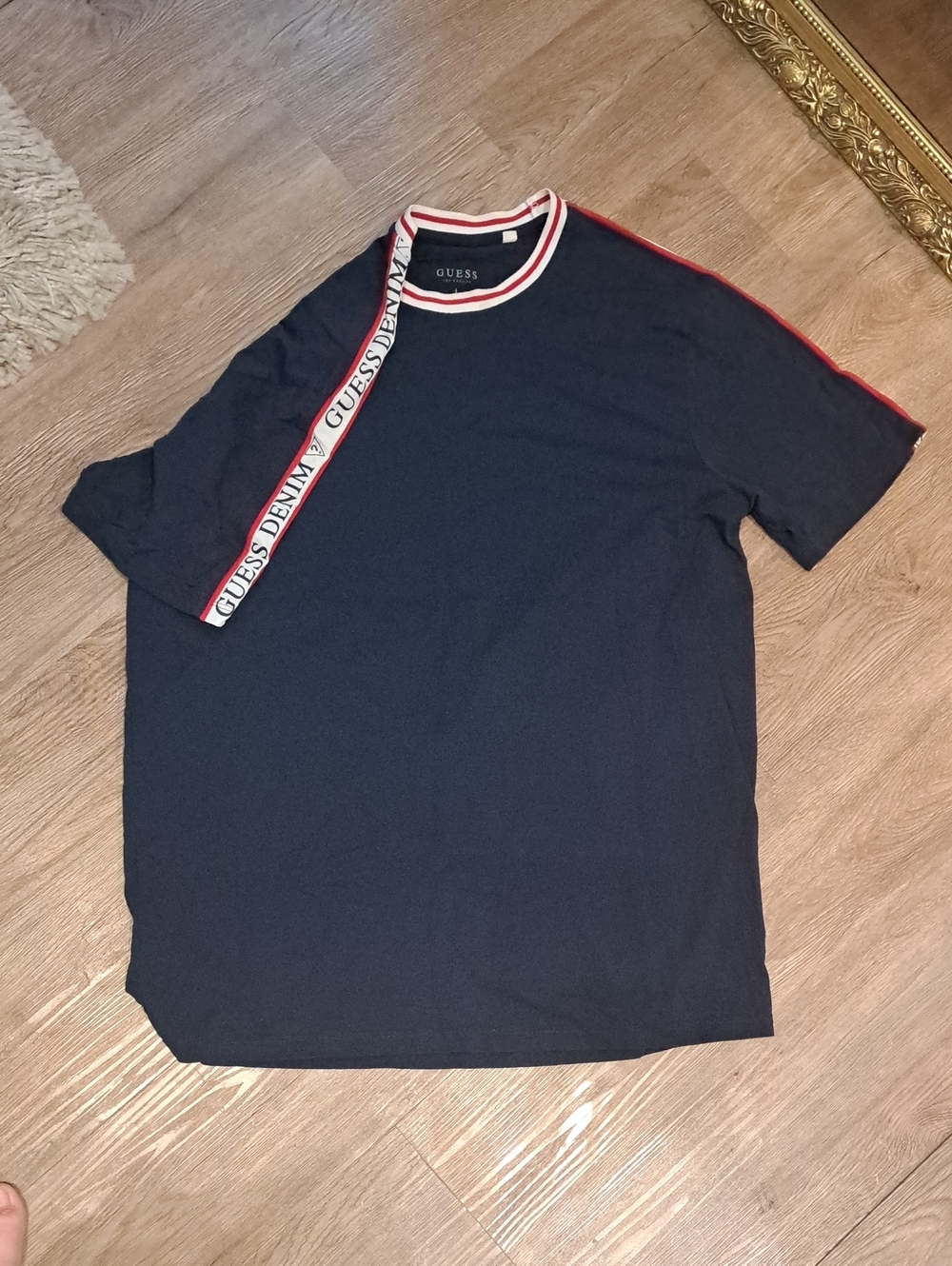 Guess Navy Short Sleeve Tee with Red & White Trim
